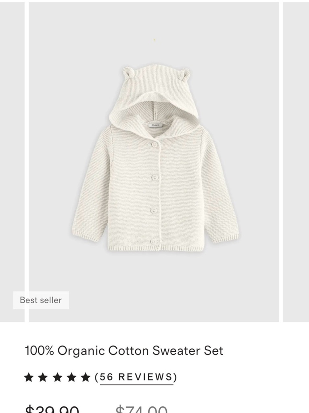 Quince Organic Cotton Lavendar Hooded Baby Cardigan Sweater with Ears